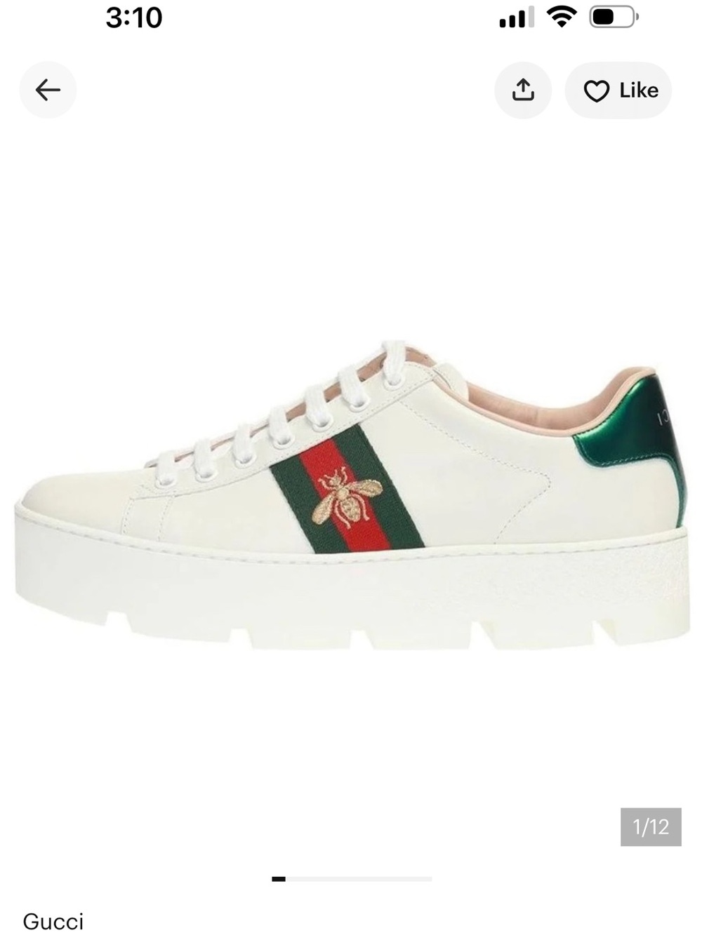 GUCCI Ace Women’s White Leather Platform Sneakers Size EU 35.